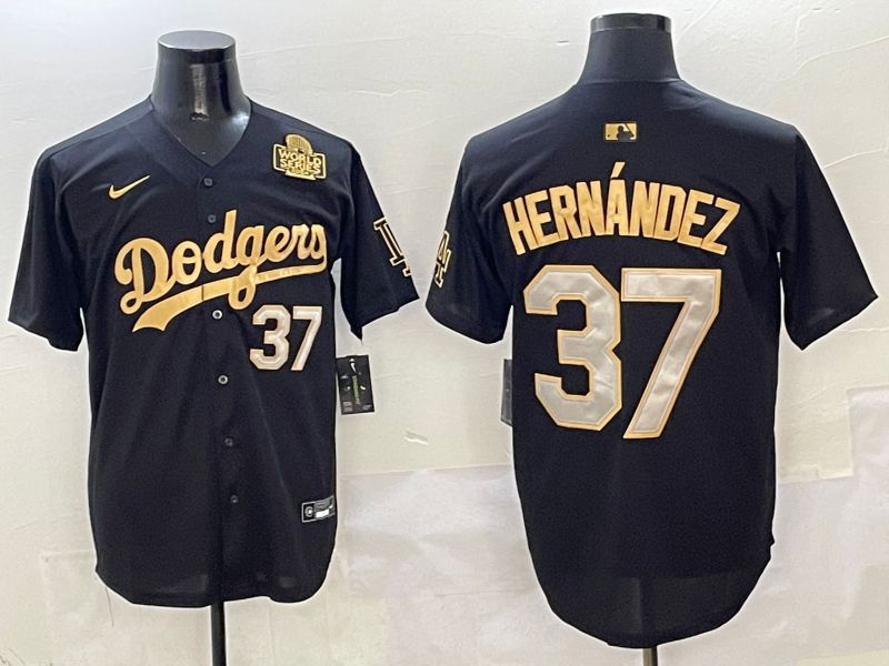 Men Los Angeles Dodgers #37 Hernandez Black Gold Game Nike 2025 MLB Jersey style 7